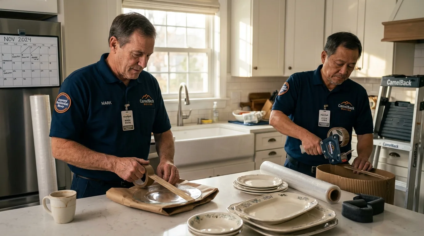 Professional crew packing kitchen dishware in Muncy, PA